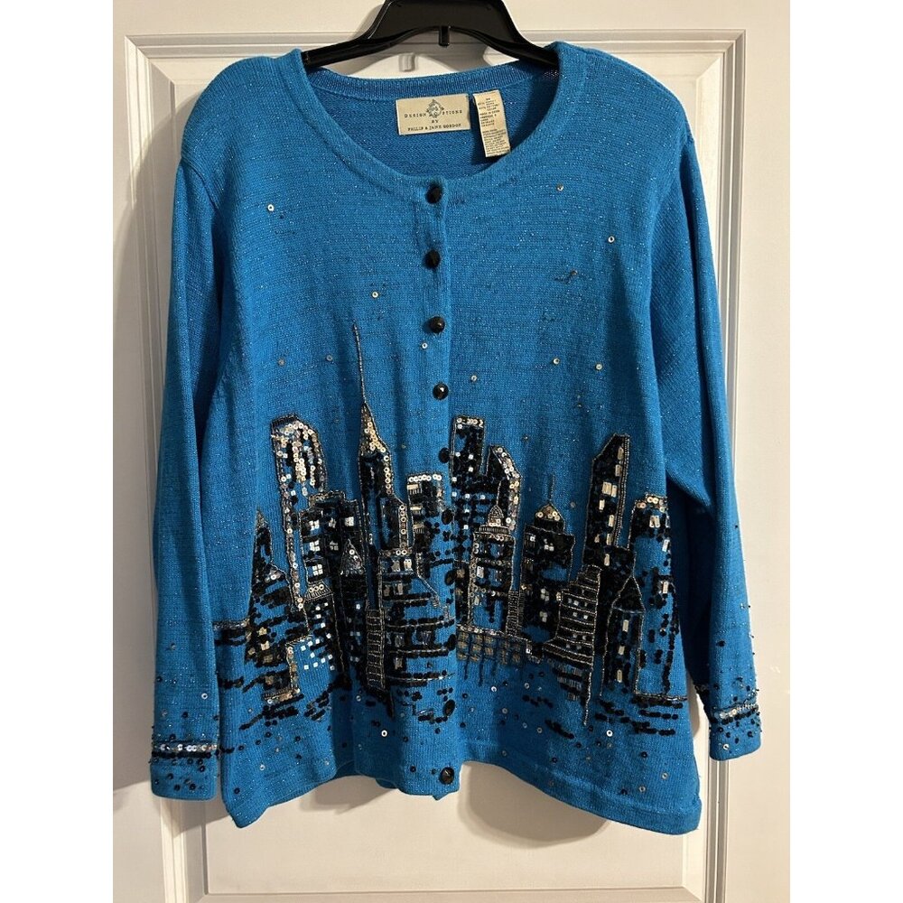 Prion Phillip Jane Gordon Sweater Cityscape Vintage Cardigan 3X